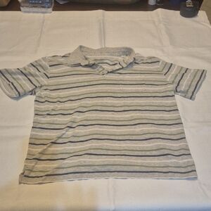 Patagonia Men's Polo Shirt - Green and Gray Stripes